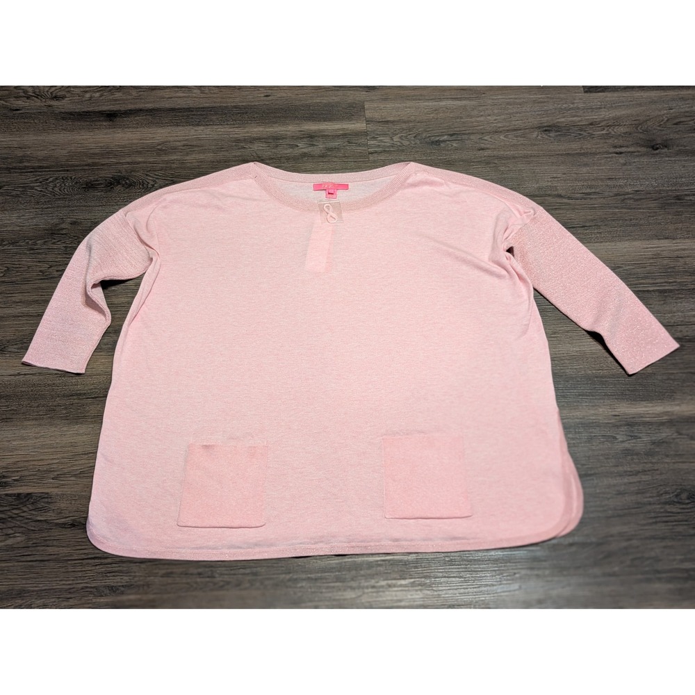 Lilly Pulitzer Cobo Sweater Pink Tropics Tint Lurex Shimmer Coolmax Large